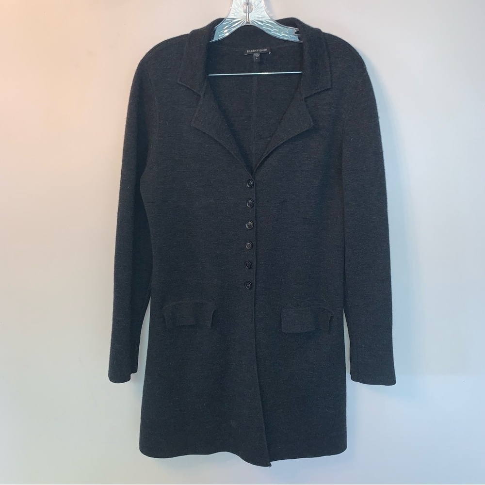 Eileen Fisher Grey Cardigan Sweater Classic Design L